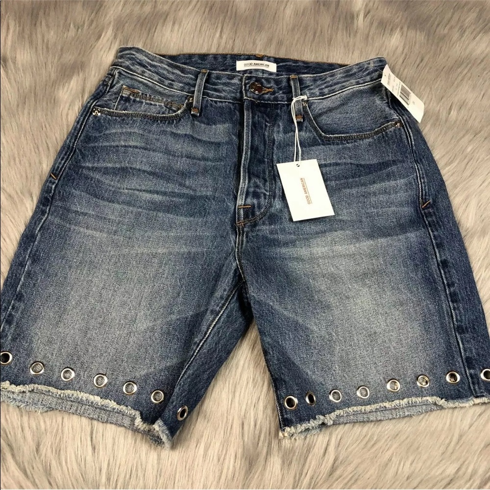 Good American Grommet Bermuda Shorts Raw Hem 00